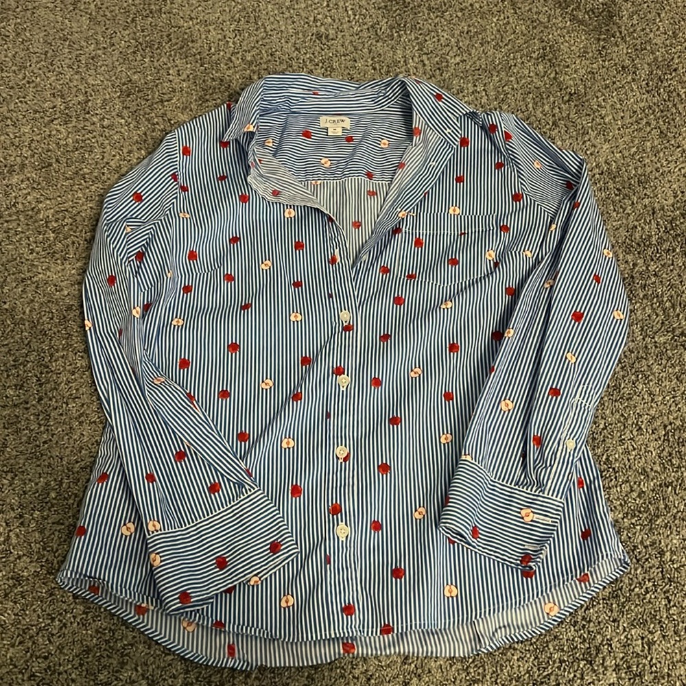 J.crew size M long sleeve shirt blue and white with apples